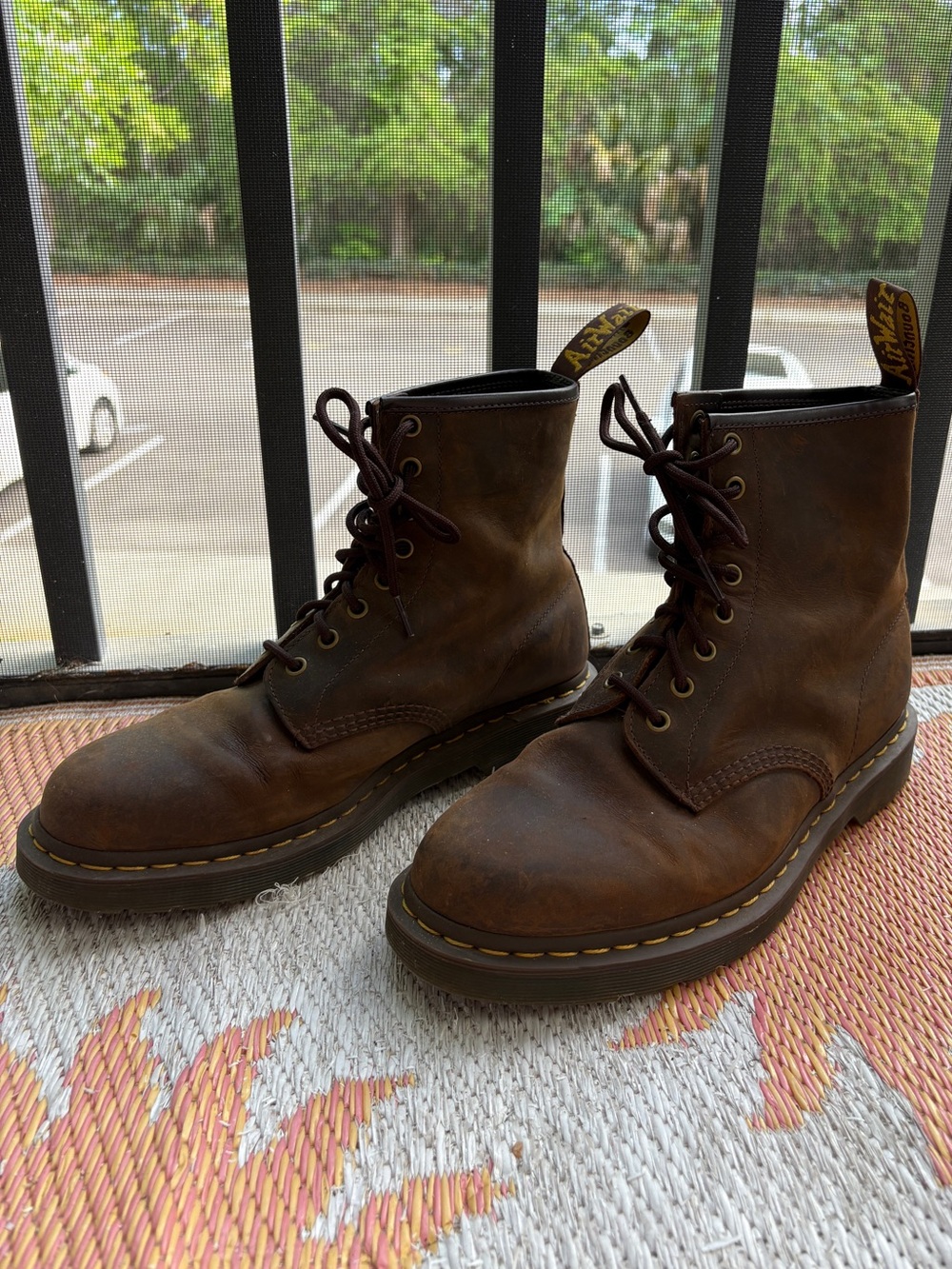 Dr. Martens: Brown Leather Lace-Up Shoes with Contrast Stitching